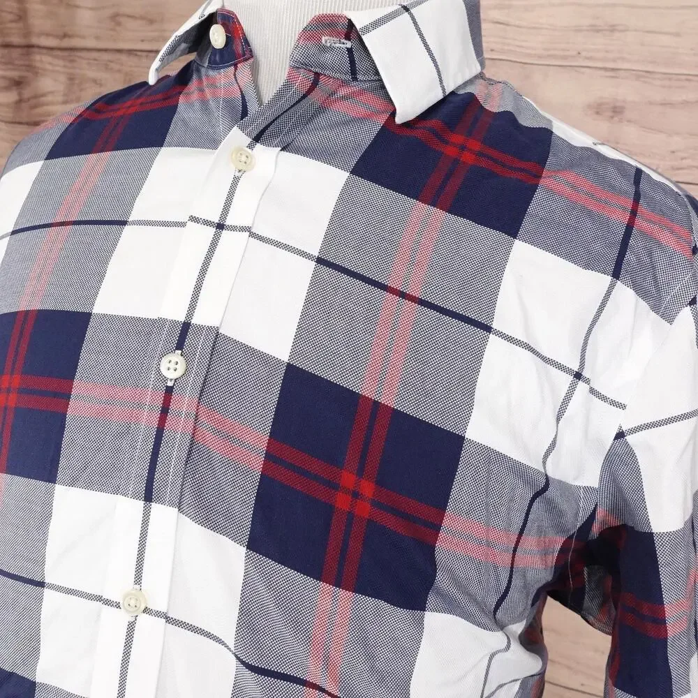 Banana Republic Shirt Mens XL Blue Gray Red Plaid Non-Iron‎ Tailored Slim Fit